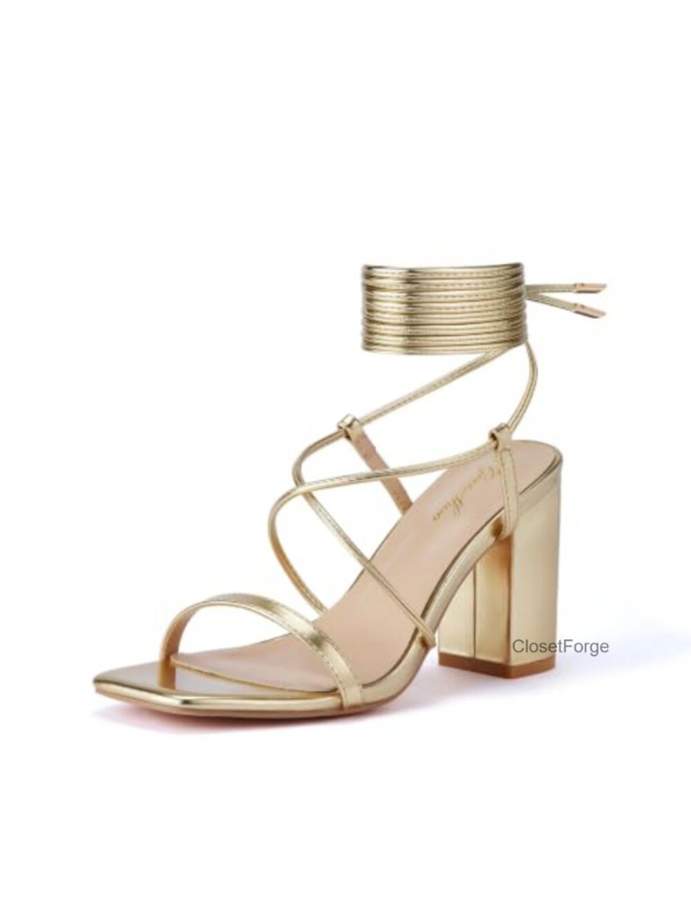 Square Toe Lace Up Chunky Block Heel Strappy Sandals Ankle Wrap Dress Shoes
